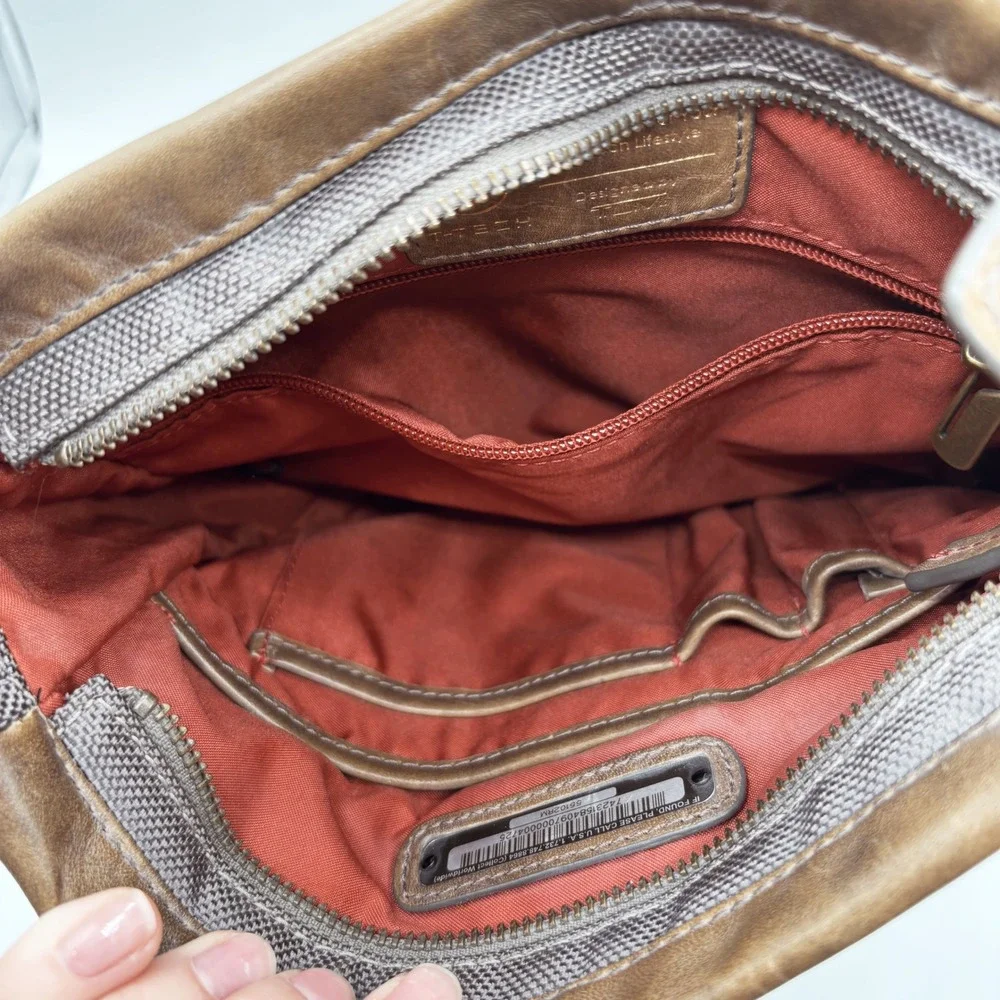 T-Tech by Tumi Brown Leather Nylon Crossbody Messenger Travel Work Utility  Bag